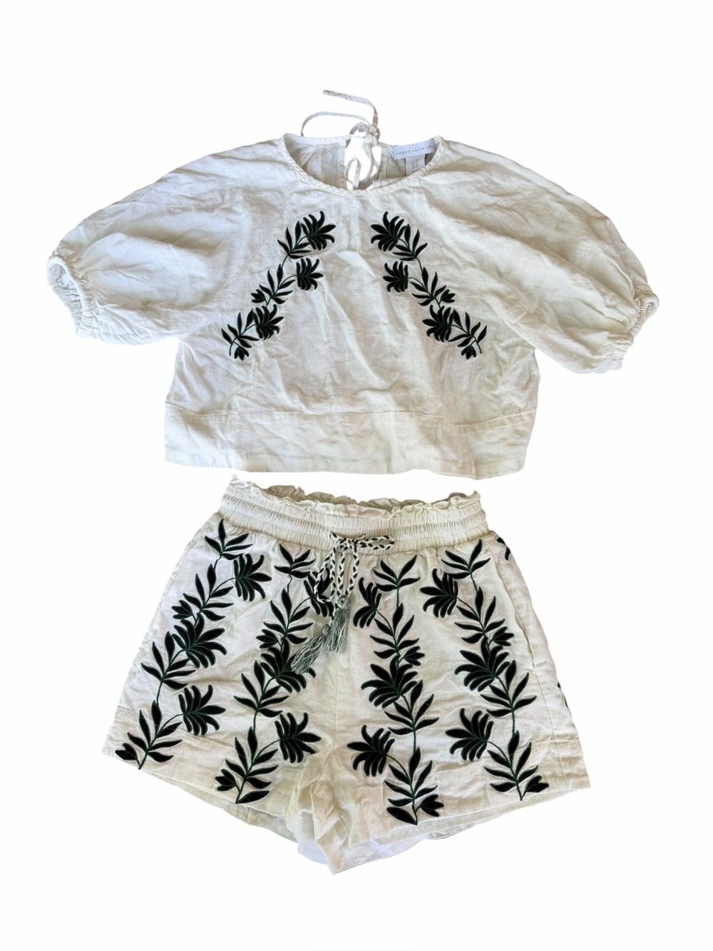 House of Harlow 1960 Embroidered Linen Two Piece Shorts Set XS